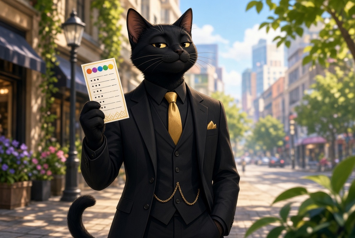 CTAW on a sunny street holding up a small printed card.