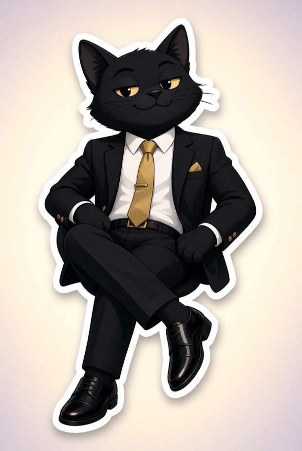 CTAW sticker: sitting back with his legs crossed, entirely at ease.