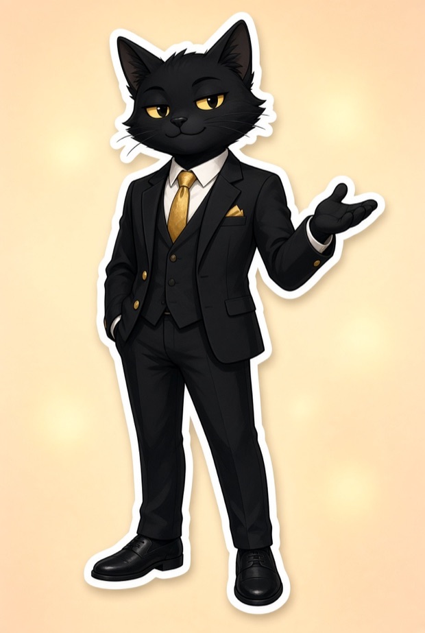 CTAW sticker: standing with one paw open in a small shrug.